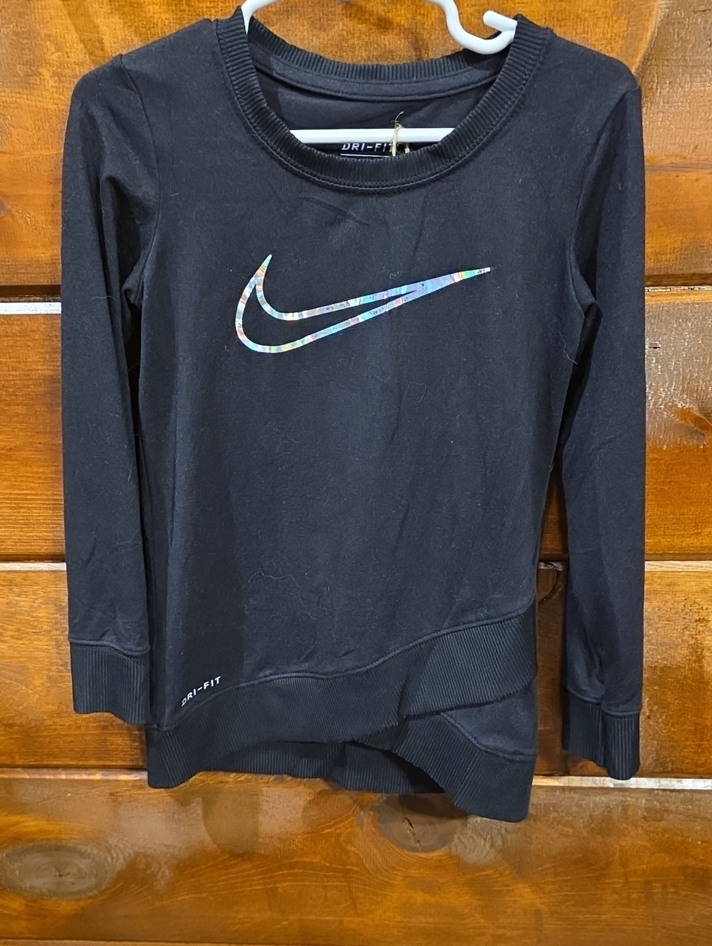 Nike Black Kids' Long-Sleeve Dri-FIT Sweatshirt with Iridescent Swoosh